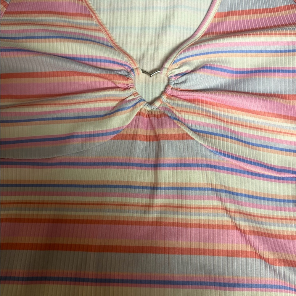 Ardene Pastel Multi-Stripe Heart-Knot Ribbed Crop Top